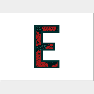 Modern Rose Floral Initial Name Alphabet - Letter E Posters and Art